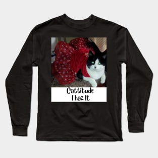 Tuxedo Cat in a Dress with Attitude Long Sleeve T-Shirt